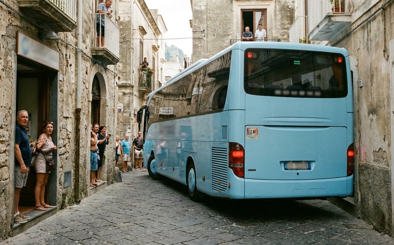 Vídeo viral mostra ônibus fazendo manobra impressionante em rua estreita de Capri