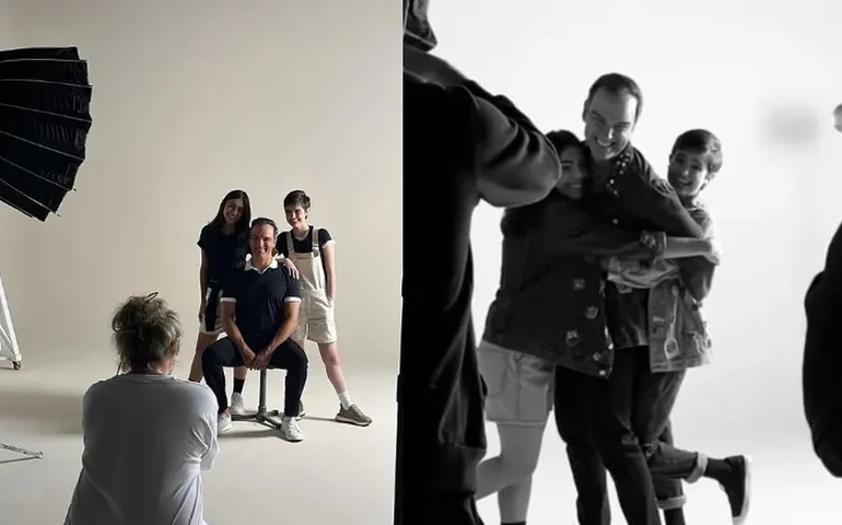 Tadeu Schmidt celebra primeiro ensaio de moda com as filhas: 'Muito especial'