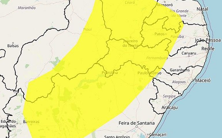 Inmet emite alerta de vendaval para seis cidades do Sertão de Alagoas