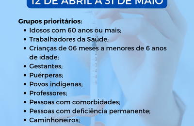 25ª Campanha Nacional de Vacinação contra a Influenza começa quarta (12) em Palmeira