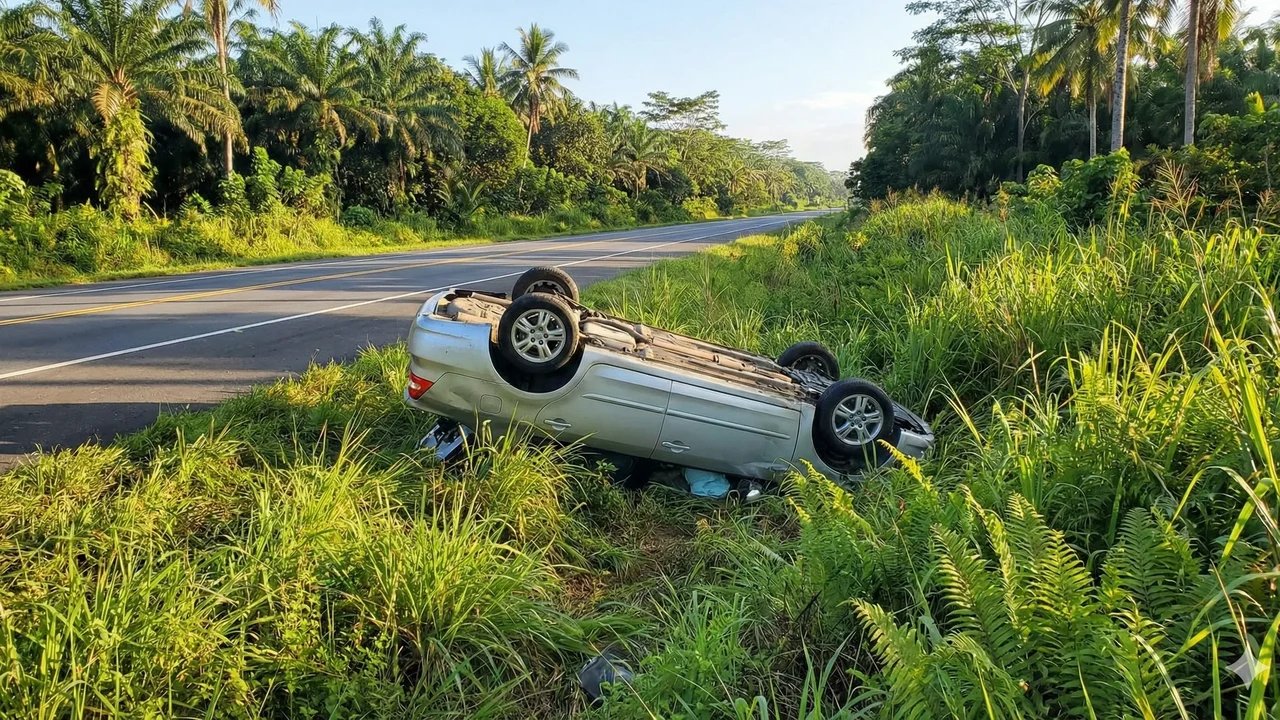 Motorista fica ferida após perder o controle e capotar carro nas imediações do Aeroporto Zumbi dos Palmares