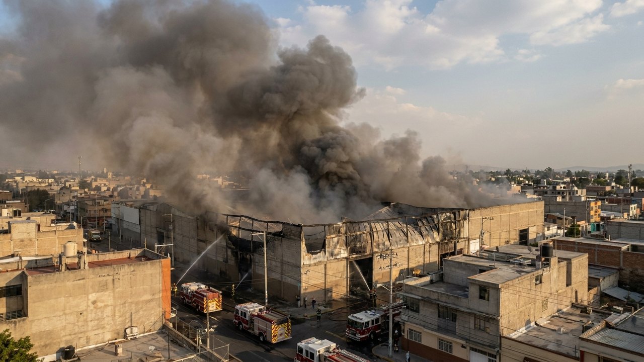 Incêndio de grandes proporções em armazém no centro do México