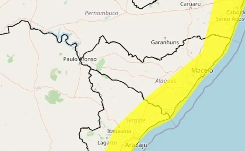 Inmet emite novo alerta de chuvas para Alagoas: “Perigo potencial” até segunda-feira