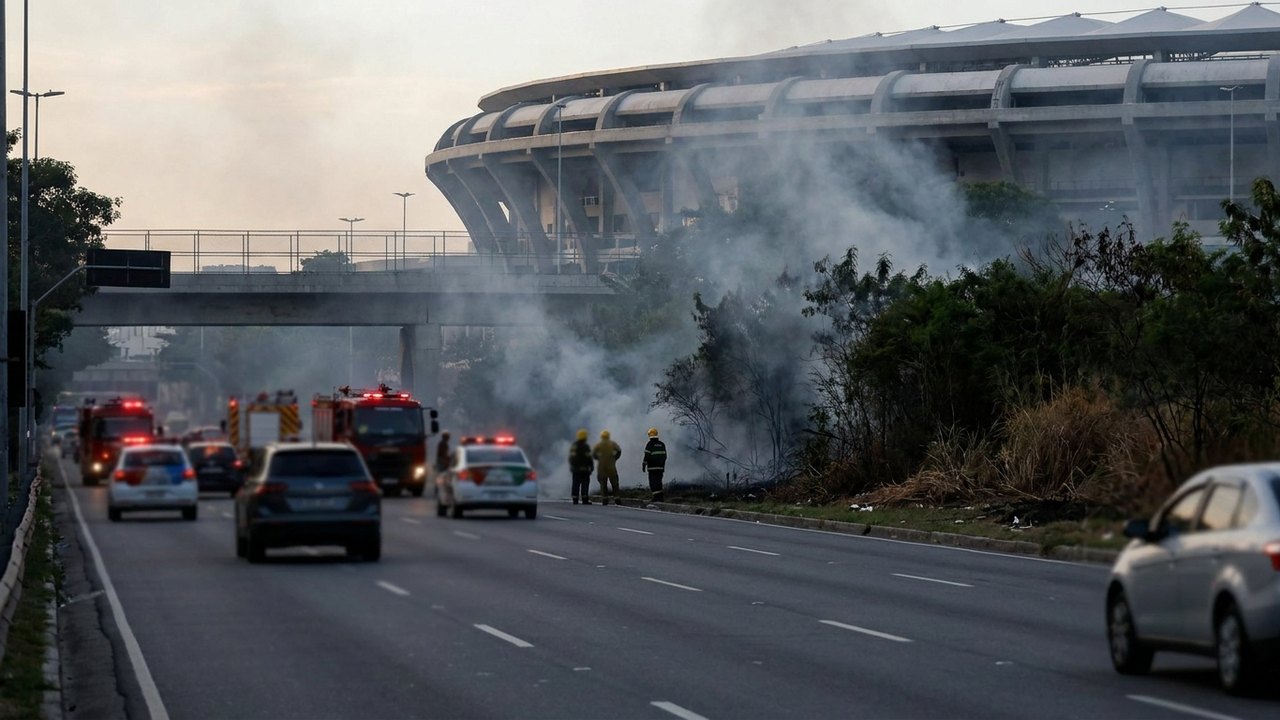 Incêndio em vegetação interdita via no Maracanã