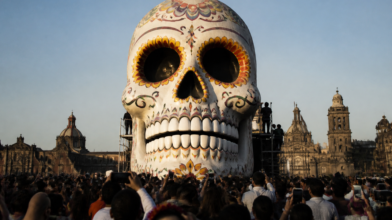 Caveira de 33 metros entra para o Guinness durante celebração do 'Dia dos Mortos' no México; vídeo