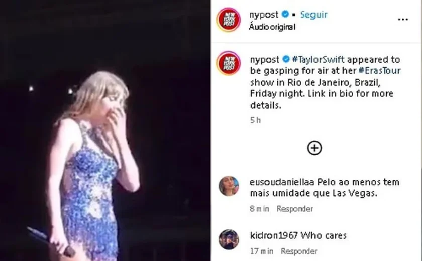 Taylor Swift luta para respirar em show no Rio de Janeiro, diz site norte-americano