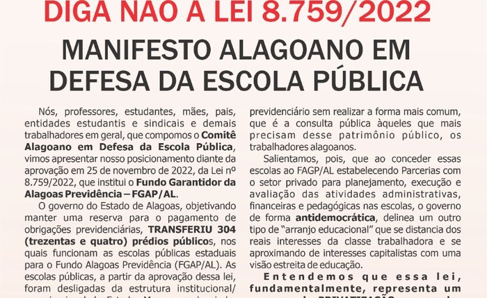 Material do manifesto em Defesa da Escola Pública