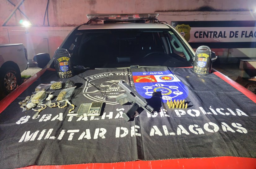 Polícia Militar prende suspeito com arma e drogas em Rio Largo