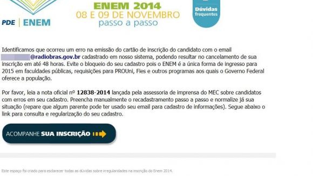 Golpe na internet usa mensagem sobre Enem para enganar usuários