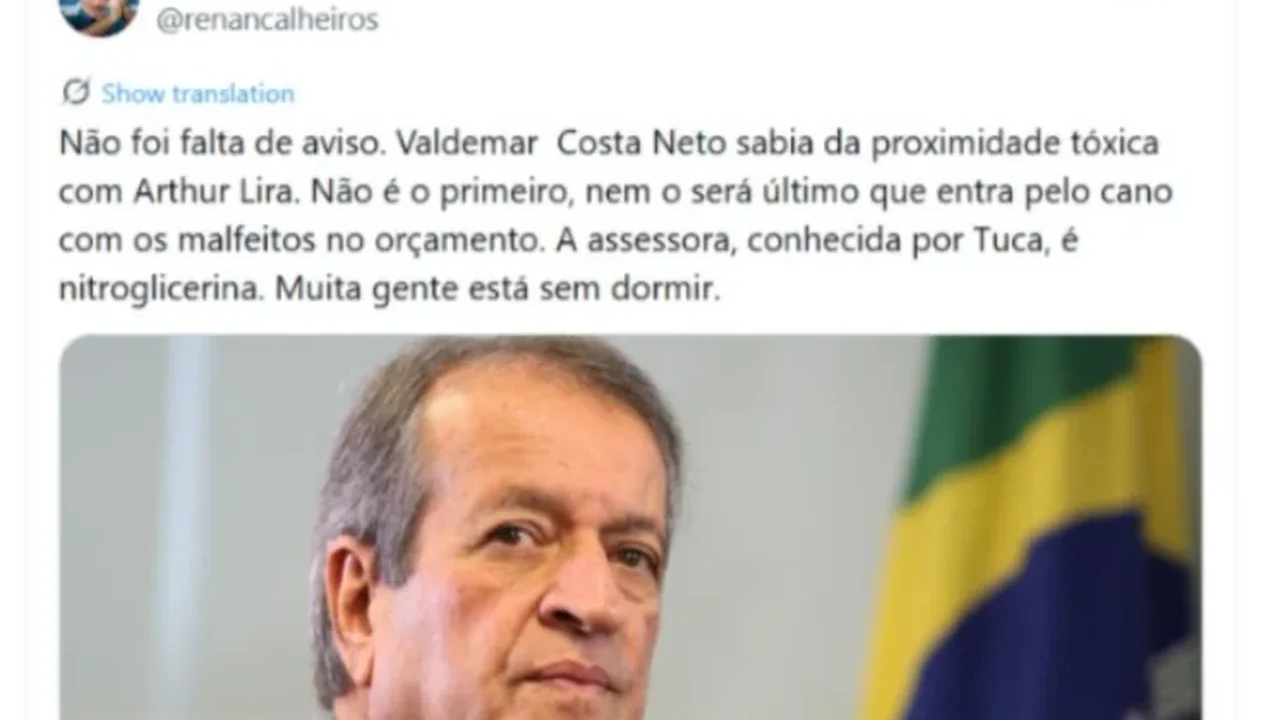 Renan diz que Valdemar conhecia “proximidade tóxica” com Arthur Lira e faz alerta sobre ex-assessora