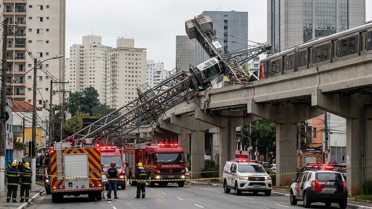Guindaste cai nos trilhos do monotrilho e atinge trem da linha 15-Prata em SP