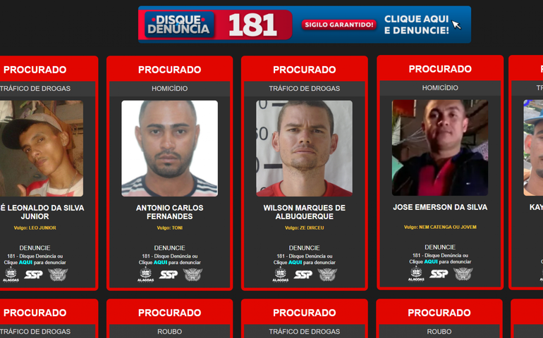 Segurança Pública lança plataforma com lista de criminosos mais procurados de Alagoas