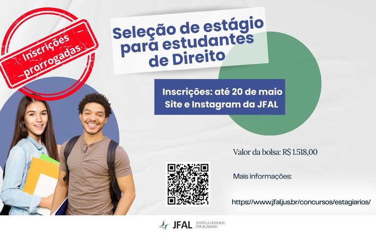 Estágio em Direito na Justiça Federal: inscrições prorrogadas até 20 de maio