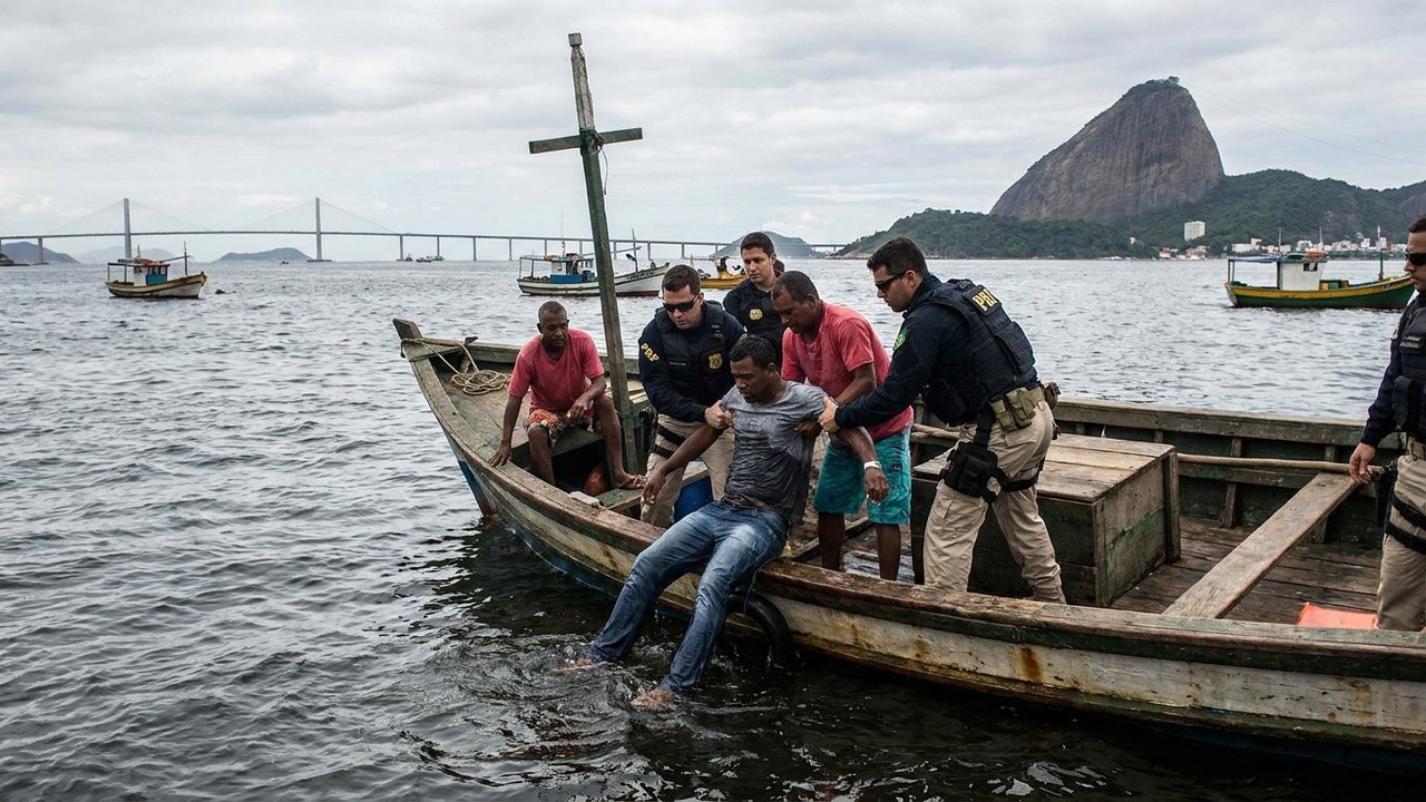 Homem tenta fugir nadando pela Baía de Guanabara e é preso pela PRF com ajuda de barco pesqueiro