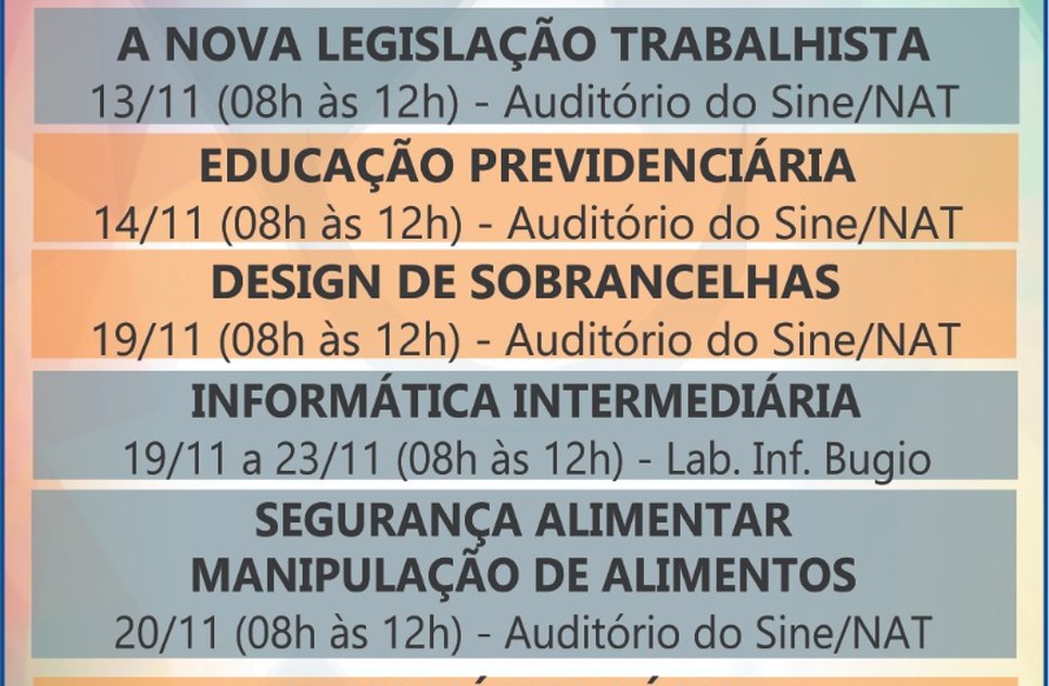 Banner cursos do NAT novembro / Foto: Ascom/SEIDH