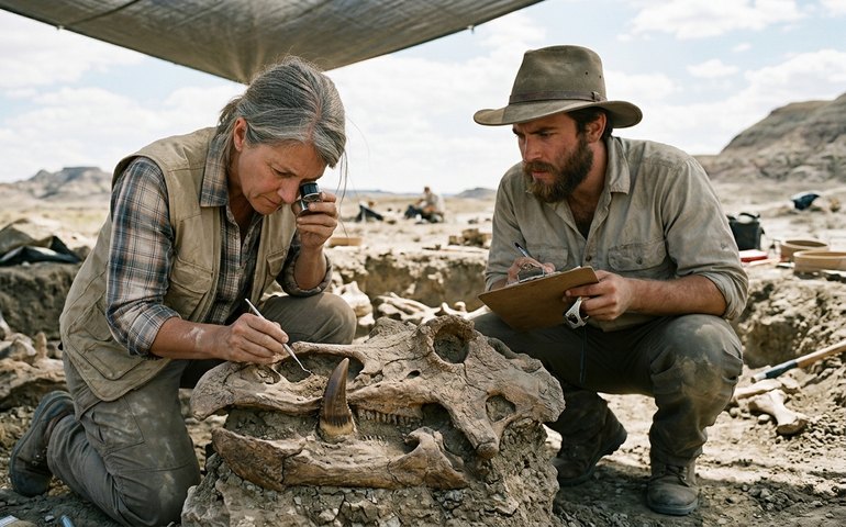 Cientistas encontram dente de tiranossauro no crânio de outro dinossauro