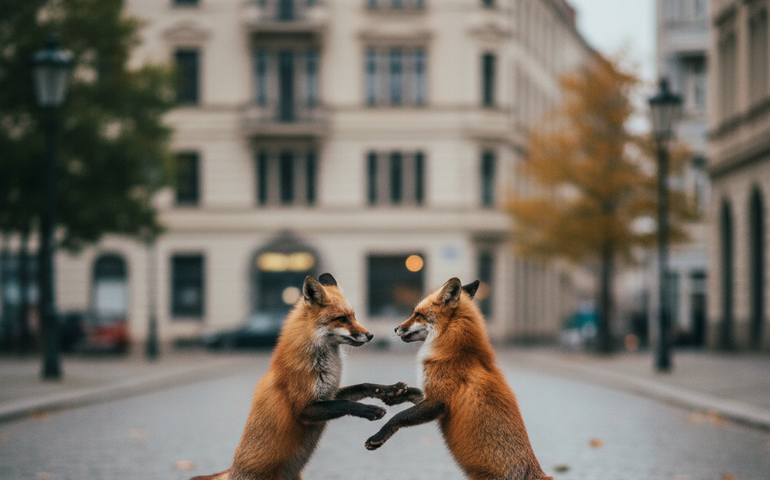 Flerte de par de raposas 'possuídas pelo ritmo ragatanga' é registrado em Berlim
