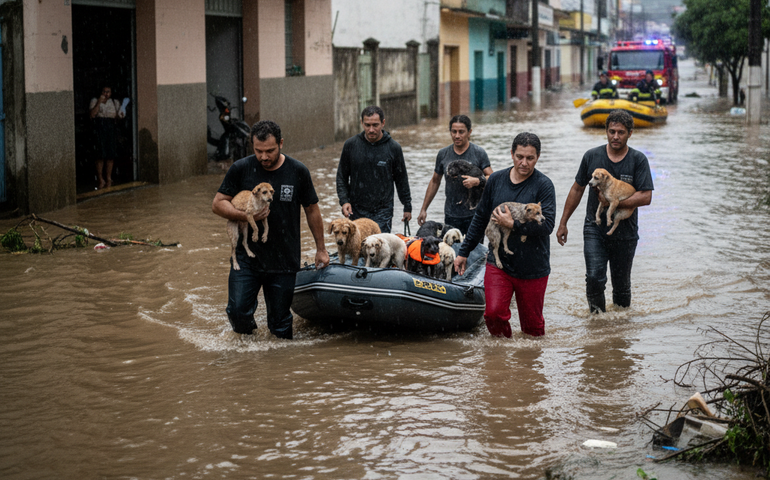Chuva em Juiz de Fora: voluntários se mobilizam no resgate de animais
