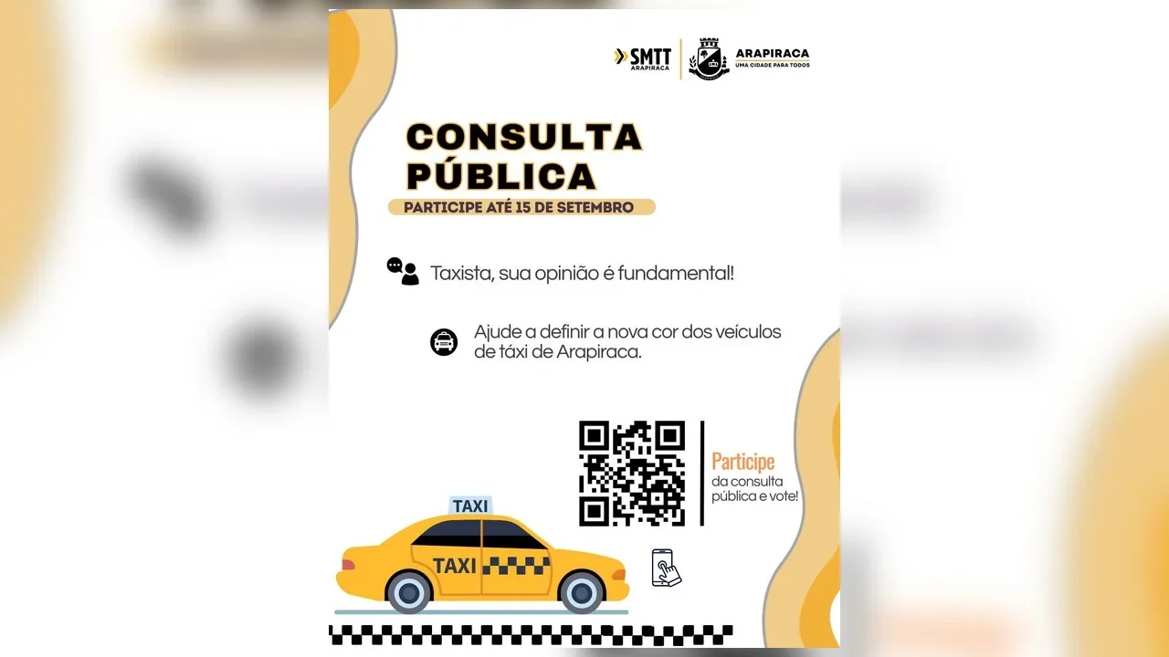Taxistas de Arapiraca podem opinar até 15 de setembro sobre nova cor da frota