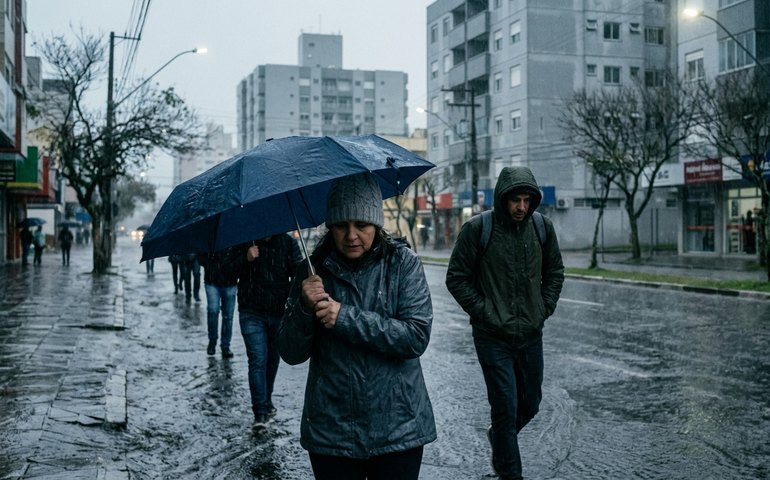 Chuva forte e queda de temperatura marcam avanço de frente fria no Sul