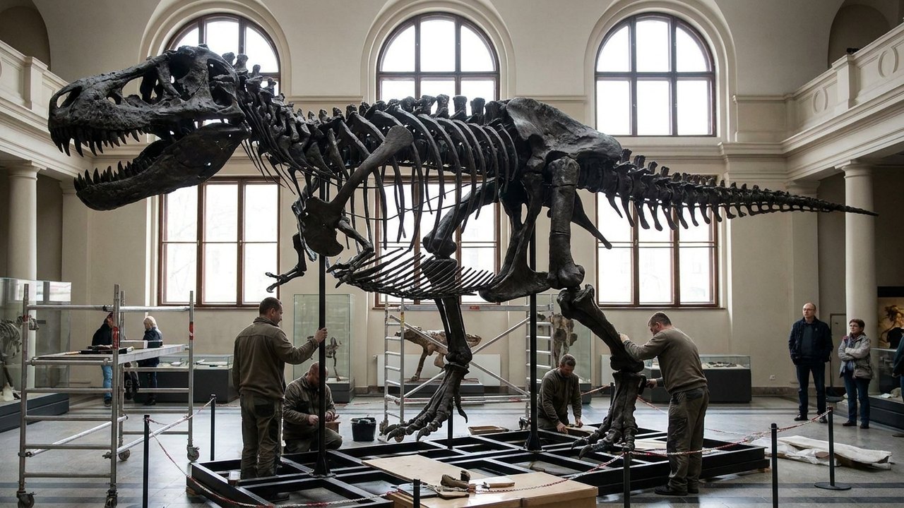 Esqueleto colossal de predador pré-histórico ganha nova vida na Polônia