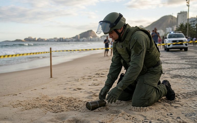 Granada de luz e som é encontrada na Praia de Copacabana
