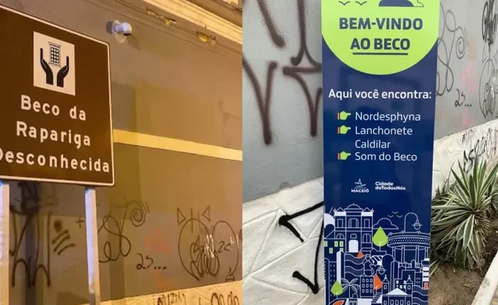 Sinalização histórica do Beco da Rapariga Desconhecida voltou ao local após repercussão Sinalização histórica do Beco da Rapariga Desconhecida voltou ao local após repercussão
