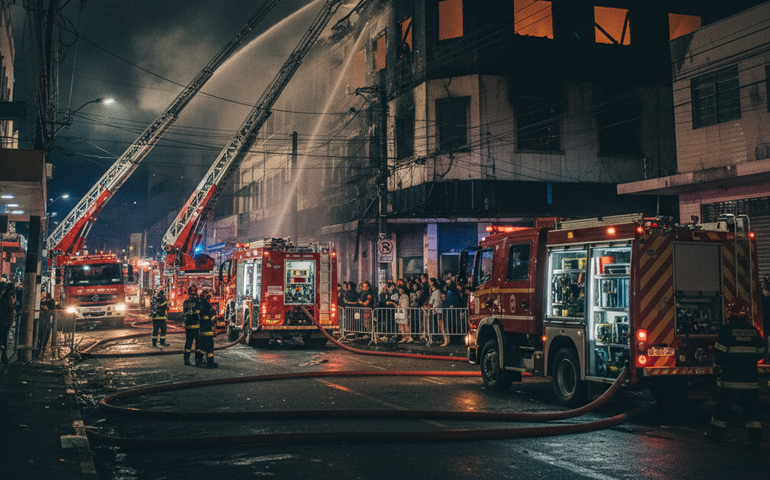 Incêndio de grandes proporções atinge loja de armarinhos em Santo André