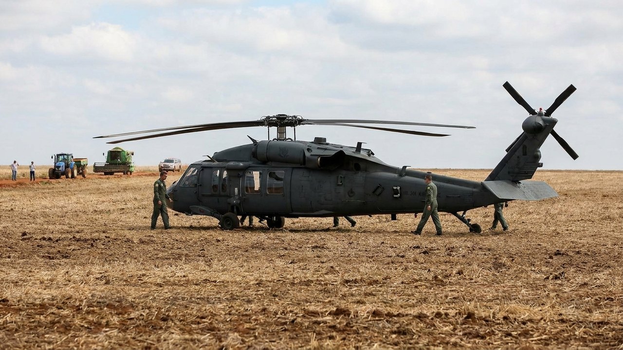 Helicóptero da FAB faz pouso preventivo em lavoura no Paraná e assusta moradores