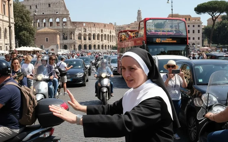 Freira organiza o trânsito de Roma e viraliza nas redes sociais