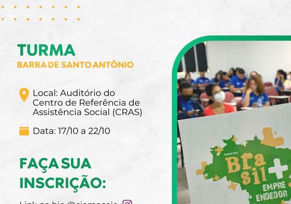Brasil Mais Empreendedor oferece capacitação gratuita aos jovens da Barra de Santo Antônio