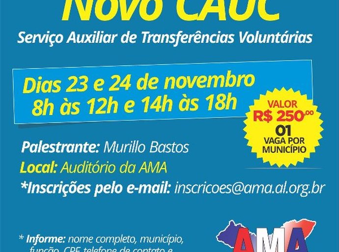 AMA oferece novo curso sobre CAUC nos dias 23 e 24 de novembro
