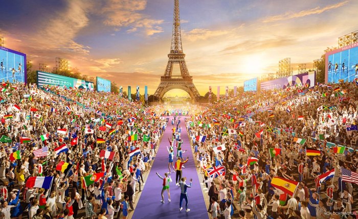 Ilustração da como será a cerimônia de abertura dos Jogos Olímpicos de Paris de 2024