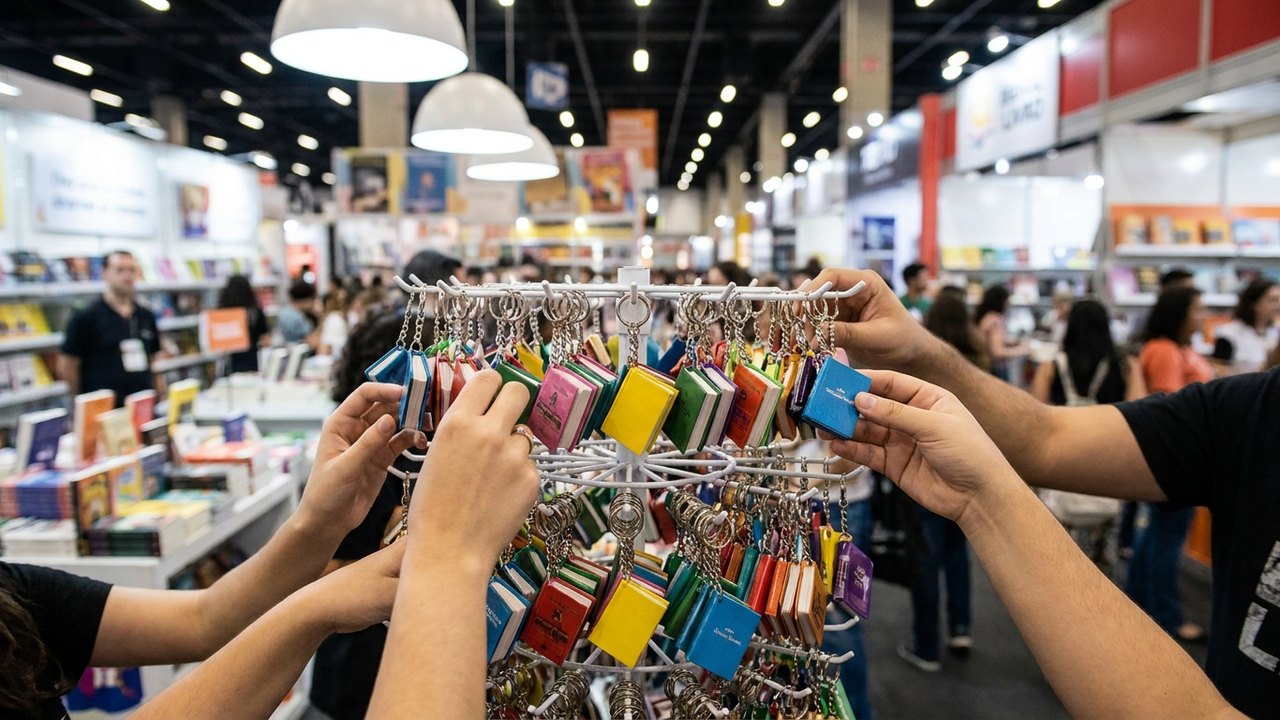 Book charms: conheça a tendência dos mini livros chaveiros que cresce na Bienal do Livro