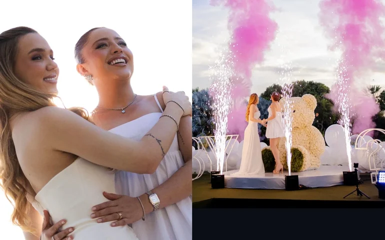 Em chá revelação, Júlia Ribeiro descobre que espera uma menina com Mari Fernandez e celebra: 'Sonhei com ela'