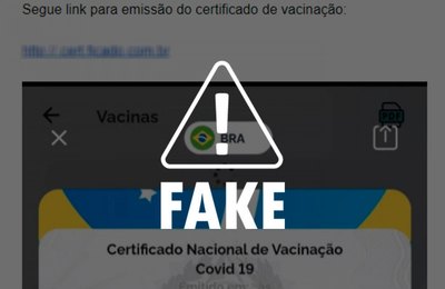 É fake! Ministério da Saúde não envia certificado de vacinação contra Covid-19 por e-mail 