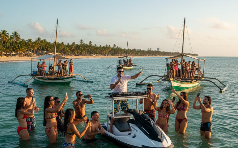 Após separação, Pedro Sampaio faz show em jetski no mar e celebra solteirice com ex-BBBs