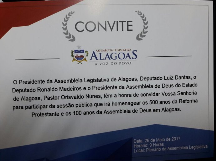 Sessão na ALE homenageia os 500 anos da Reforma Protestante e os 100 anos da Assembleia de Deus em Alagoas