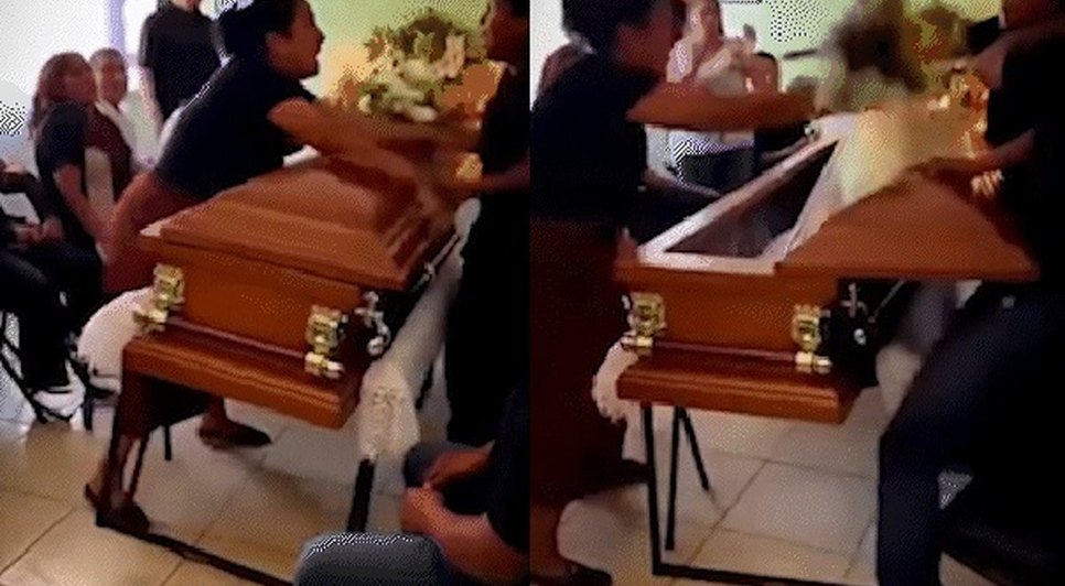 Mulheres entraram em confronto perto do caixão, que chegou a abrir durante a confusão. Foto: Reprodução/Internet.