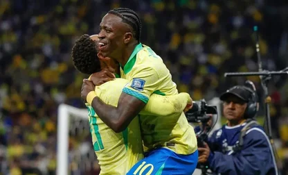 Vini Jr. comemora gol pelo Brasil. - Foto: Rafael Ribeiro/CBF