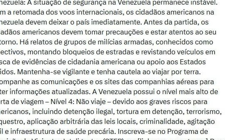 EUA recomendam que cidadãos deixem a Venezuela imediatamente