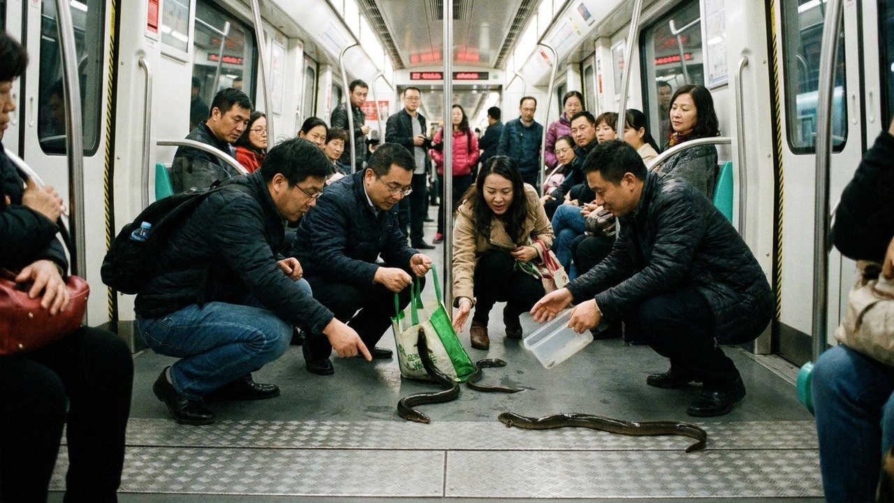 Passageiros colaboram para prender dezenas de enguias em metrô na China