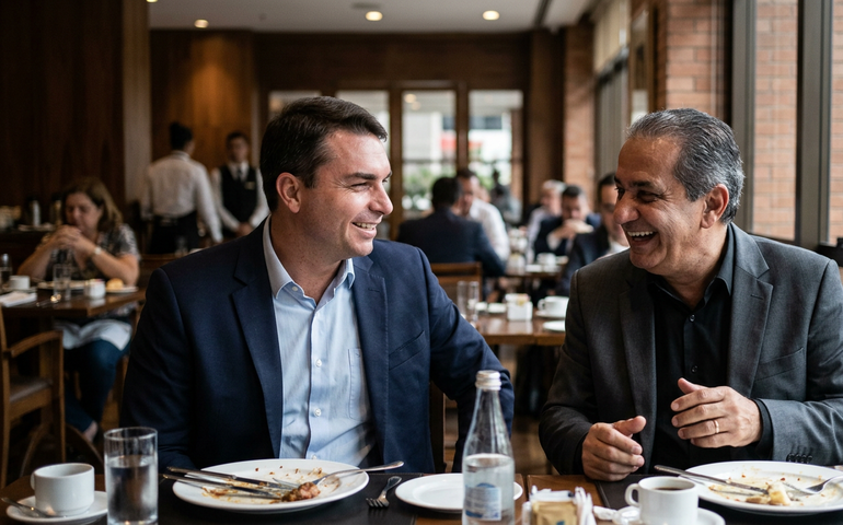 Flávio Bolsonaro e Silas Malafaia selam reconciliação antes de ato na Paulista