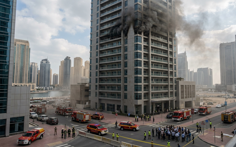 Drone iraniano atinge arranha-céu em Dubai e provoca incêndio em ponte