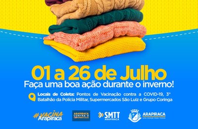 Inverno solidário: Arapiraca lançou uma campanha que arrecadará agasalhos para pessoas em vulnerabilidade