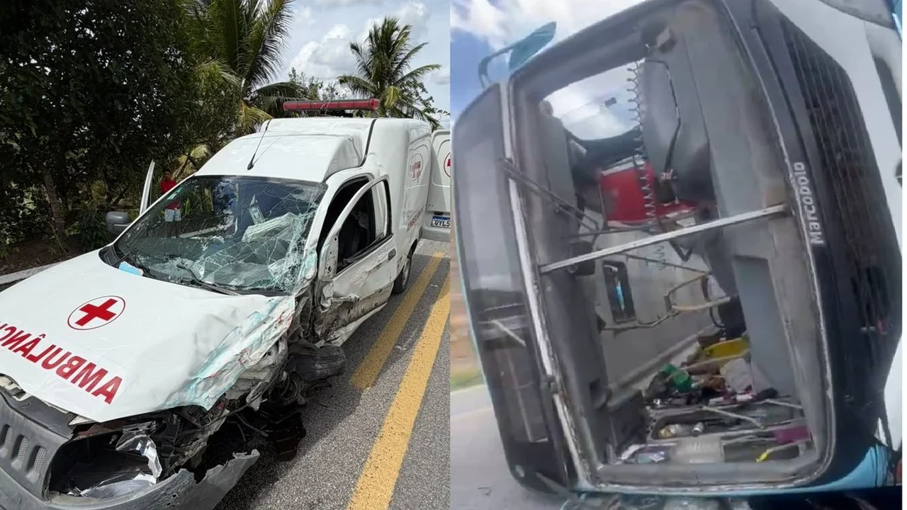 Três vítimas seguem internadas após colisão entre ônibus e ambulância na BR-316