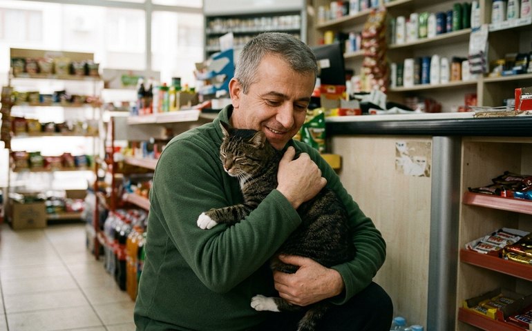 Gato visita loja diariamente para receber abraço de vendedor na Turquia