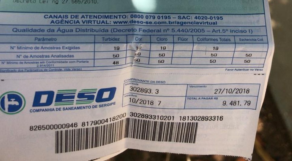 conta de água deso