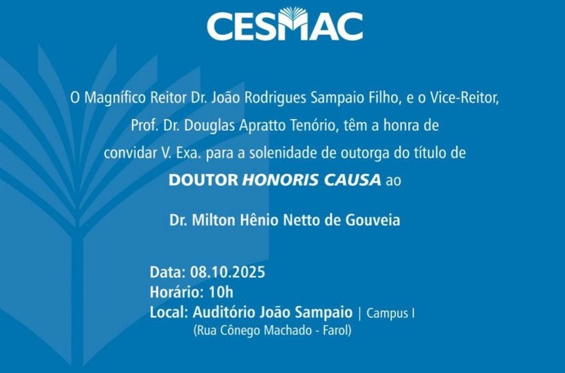 Cesmac concede título de Doutor Honoris Causa ao médico pediatra Dr. Milton Hênio Netto de Gouveia