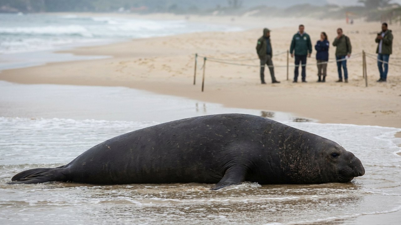 Elefante-marinho de 400 quilos é visto descansando em praia de Maricá, no Rio
